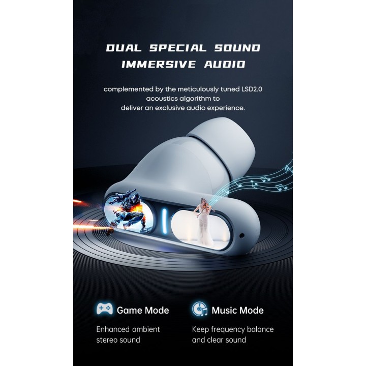 Langsdom TG12-B białe – słuchawki Bluetooth 5.3, 30h