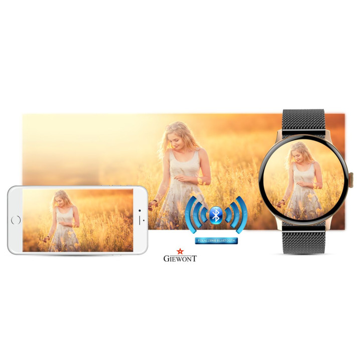 Smartwatch Damski Giewont GW330-4 Różowe Złoto-Róż Pudrowy Pasek Silikonowy  + Czarna Bransoleta