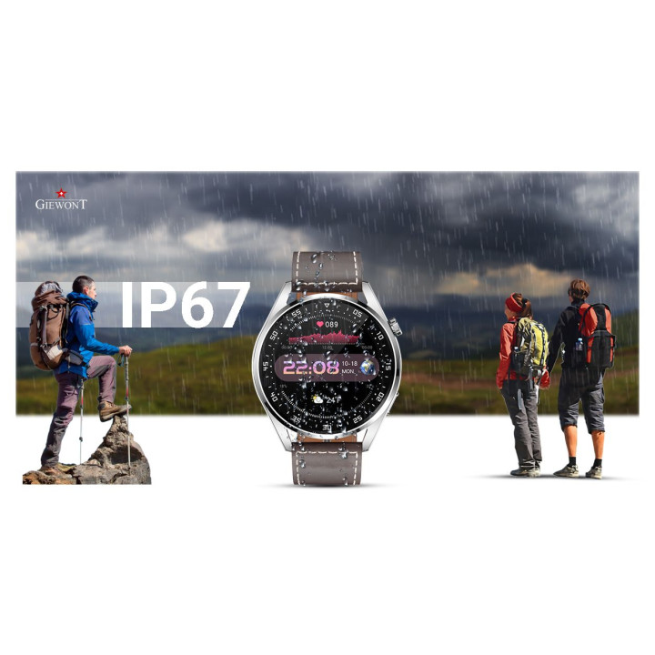 Smartwatch Giewont GW450-6 Srebrny + Pasek Brązowy Skórzany