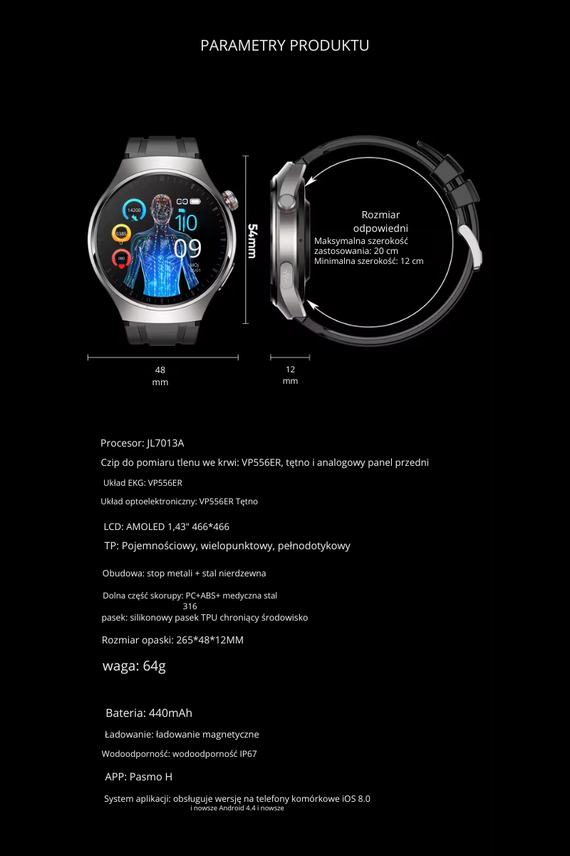 Parametry smartwatcha Wierra GlukoSystem GTR1