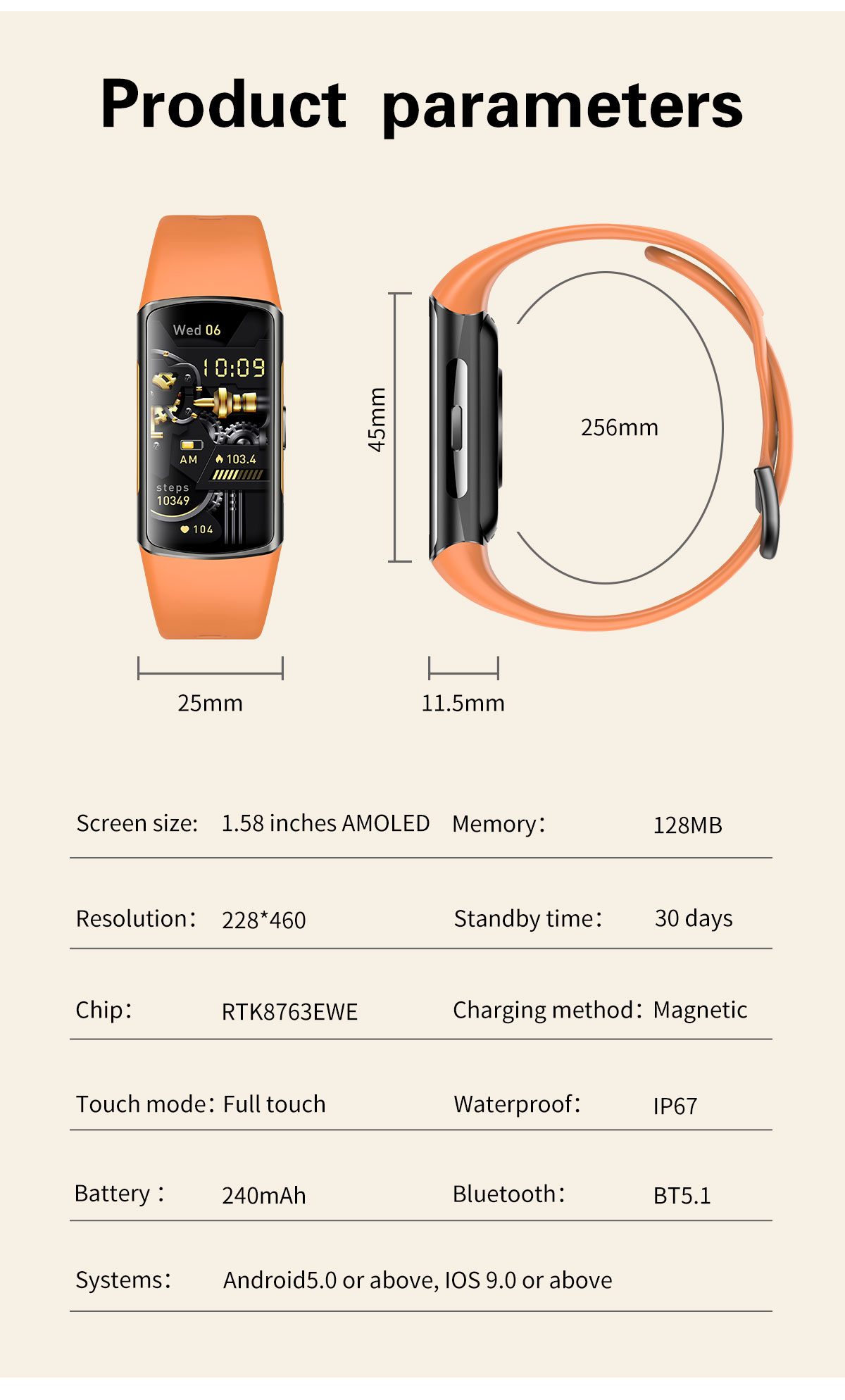 Smartband H28 Pink – zdjęcie produktu, opaska w pełnym ujęciu