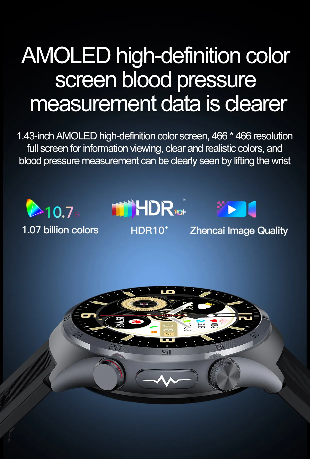 AMOLED ekran smartwatcha z wyraźnymi kolorami i wysoką rozdzielczością
