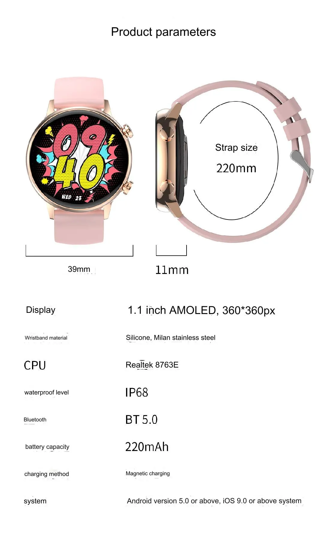 📌 Parametry: Smartwatch HK 39 Plus