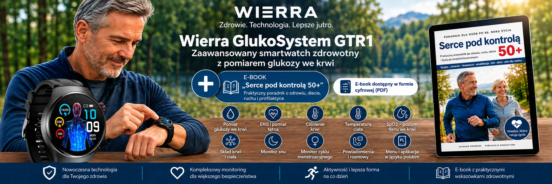 Smartwatch Wierra GlukoSystem GTR1 z e-bookiem „Serce pod kontrolą 50+” gratis