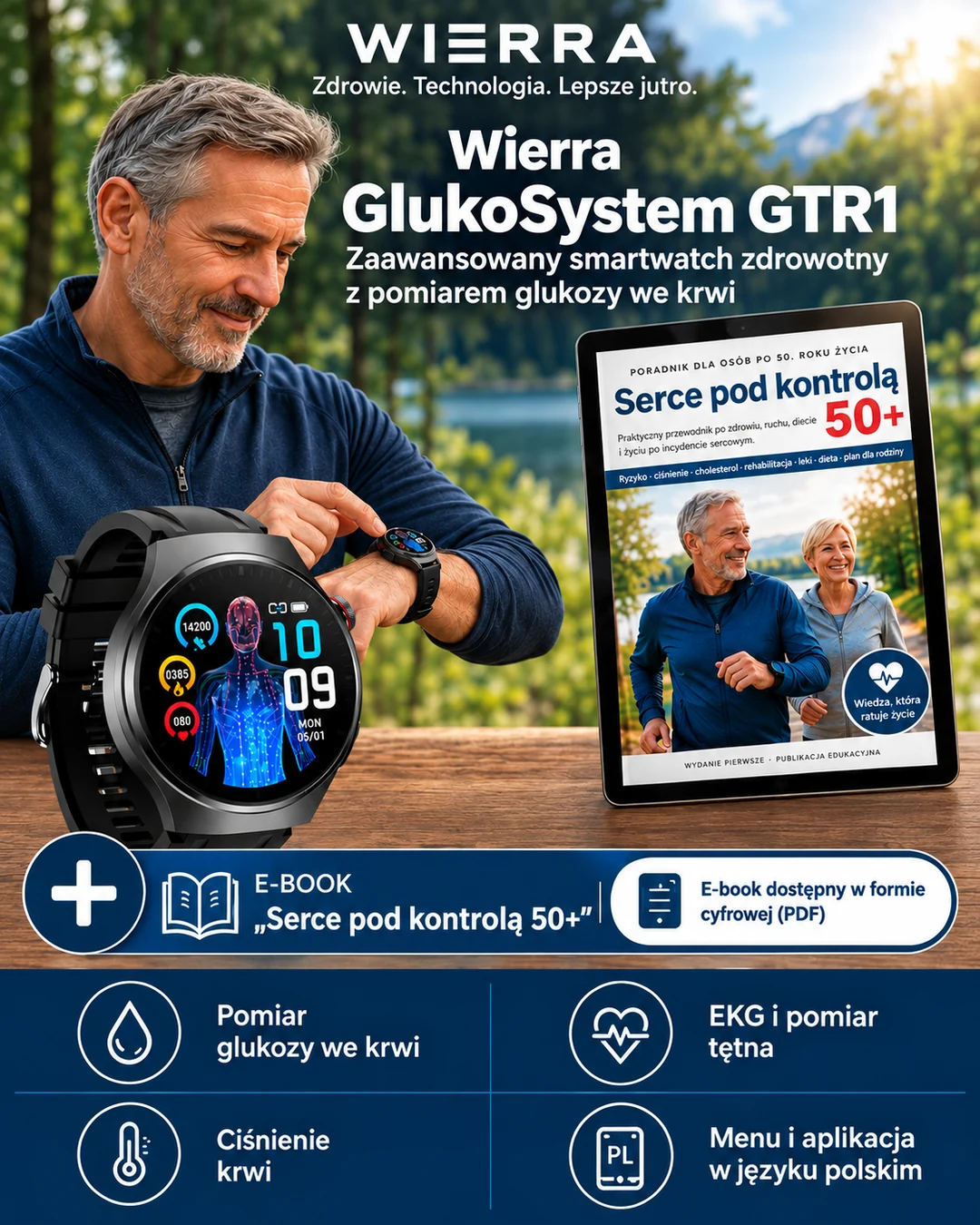 Smartwatch Wierra GlukoSystem GTR1 z e-bookiem „Serce pod kontrolą 50+” gratis